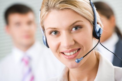 Receptionist in headset at law firm