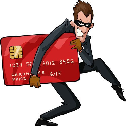imagen de un ladrón con una tarjeta de crédito grande