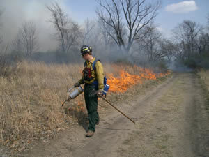 Un profesional capacitado realizando una quema controlada en nombre del Servicio de Parques Nacionales