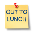 post-it that says 'out to lunch'