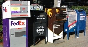 Mailboxes for different types of mail carriers.