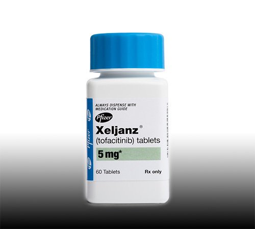 bottle of Xeljanz - the drug is the subject of lawsuits by patients who suffered serious side effects and complications