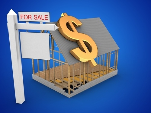 illustration of house with for sale sign and dollar sign over it (alimony)