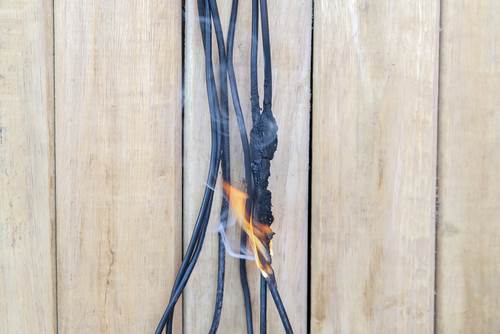 electrical cords on fire