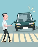 cartoon of car and pedestrian