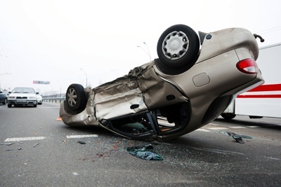 car flipped onto its top after accident