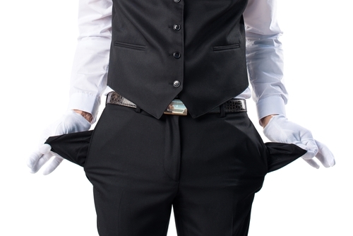 waiter showing his empty pockets