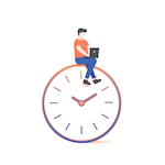 cartoon of man sitting on clock