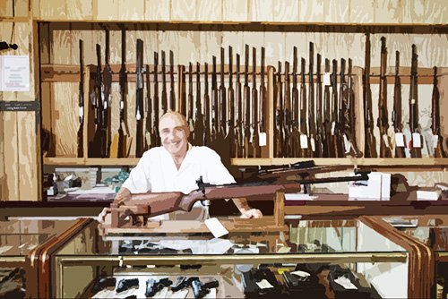 man behind counter at gun store