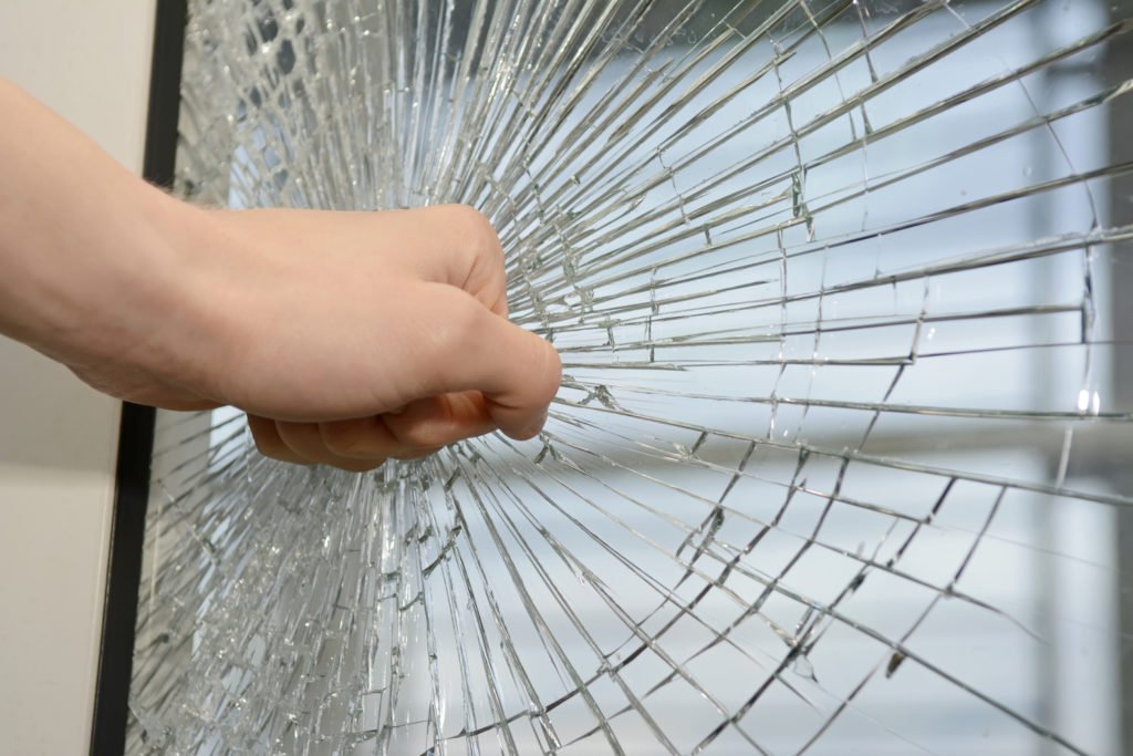 Una primera en una ventana rota en un acto de vandalismo.