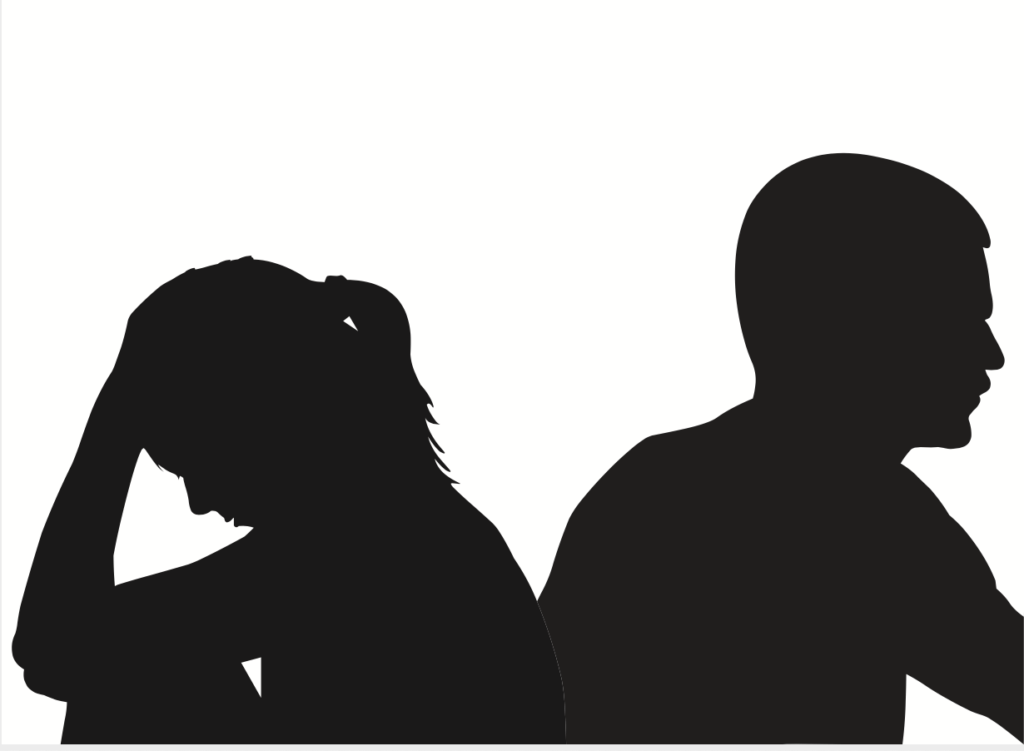 Silhouette of married couple looking away from each other