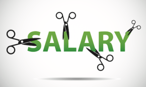 The word "salary" with scissors cutting the letters