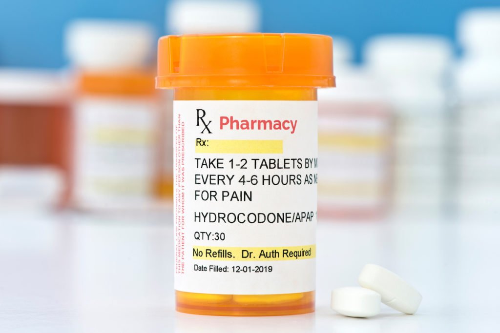 Botella de pastillas de hidrocodona de la farmacia