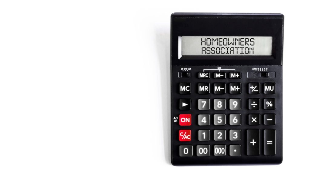 Calculator with display reading Homeowners Association