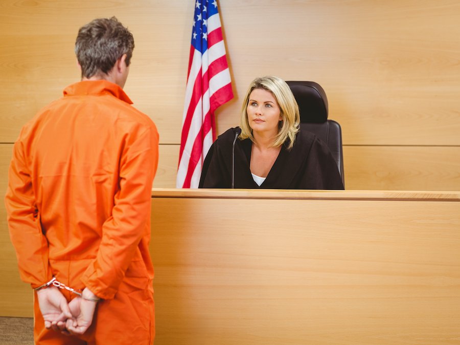 Judge speaking to DUI probationer in orange jumpsuit