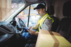 Food delivery driver in truck