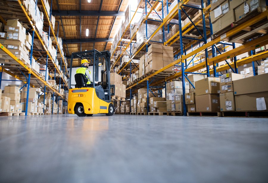 Warehouse worker getting boxes