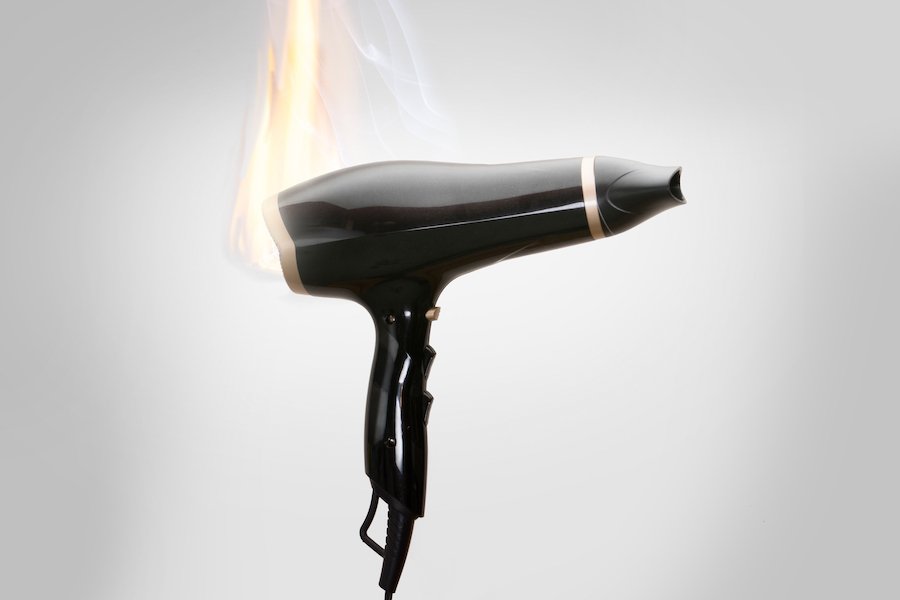 Defective hairdryer catching on fire