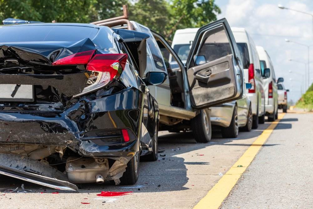 Multiple vehicles involved in an auto accident.