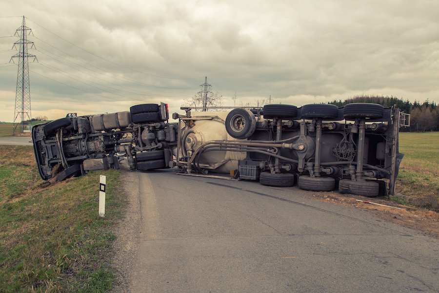 Overturned truck on road