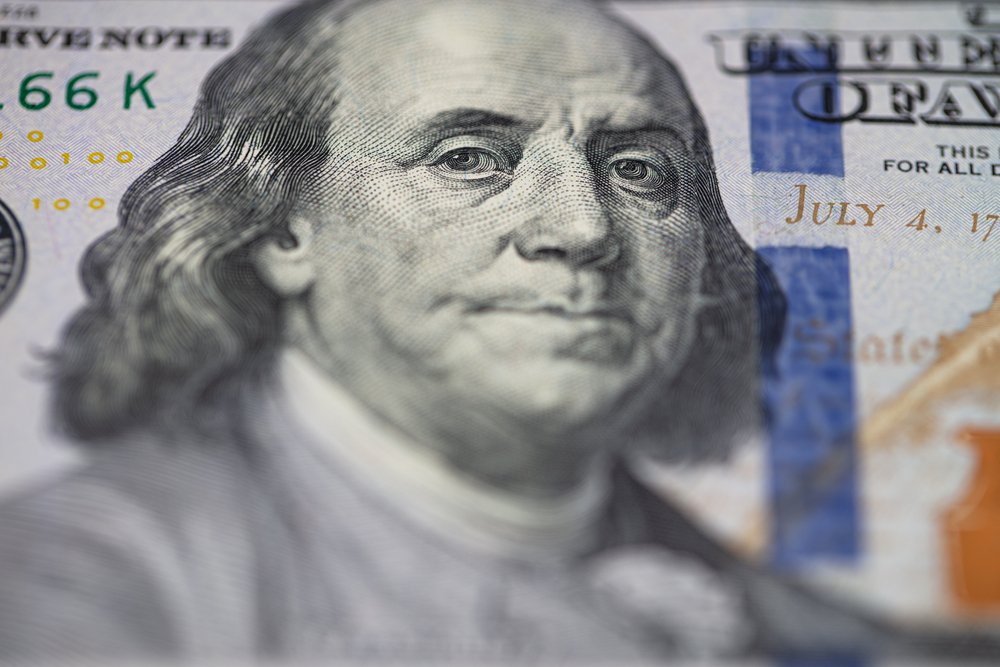Close-up of a hundred dollar bill.