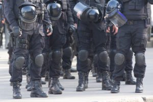 Special police unit in full gear and helmets