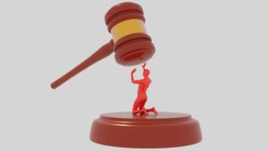 Graphic illustration of an individual trying to avoid being crushed by a gavel.