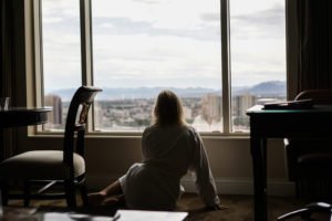 Fall victim looking out of window