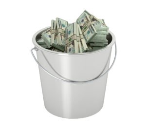 A bucket filled with money.