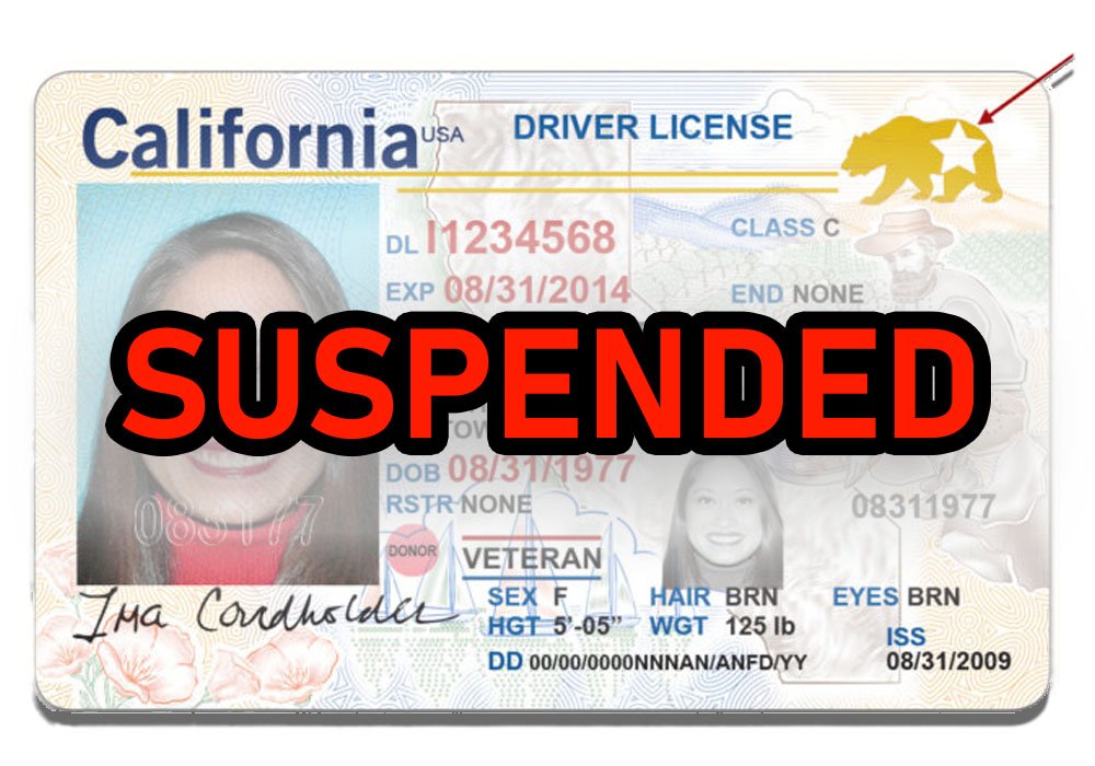 Una licencia de conducir suspendida de California.