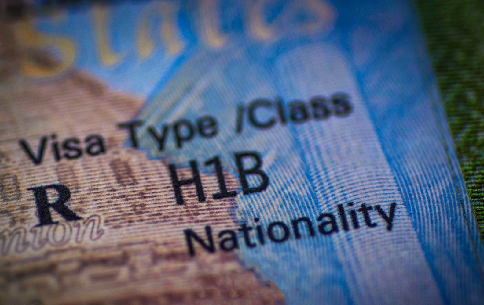A close-up of the visa type section on the passport identification page showing H1B status.
