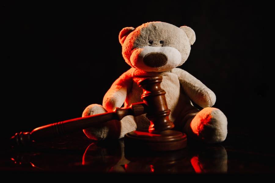 Teddy bear and wooden gavel