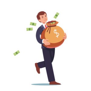 An illustration of a worker carrying a big bag of money representing a lump sum settlement.