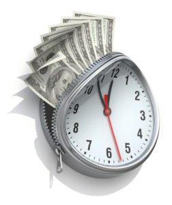 A clock unzipped to show the settlement cash.