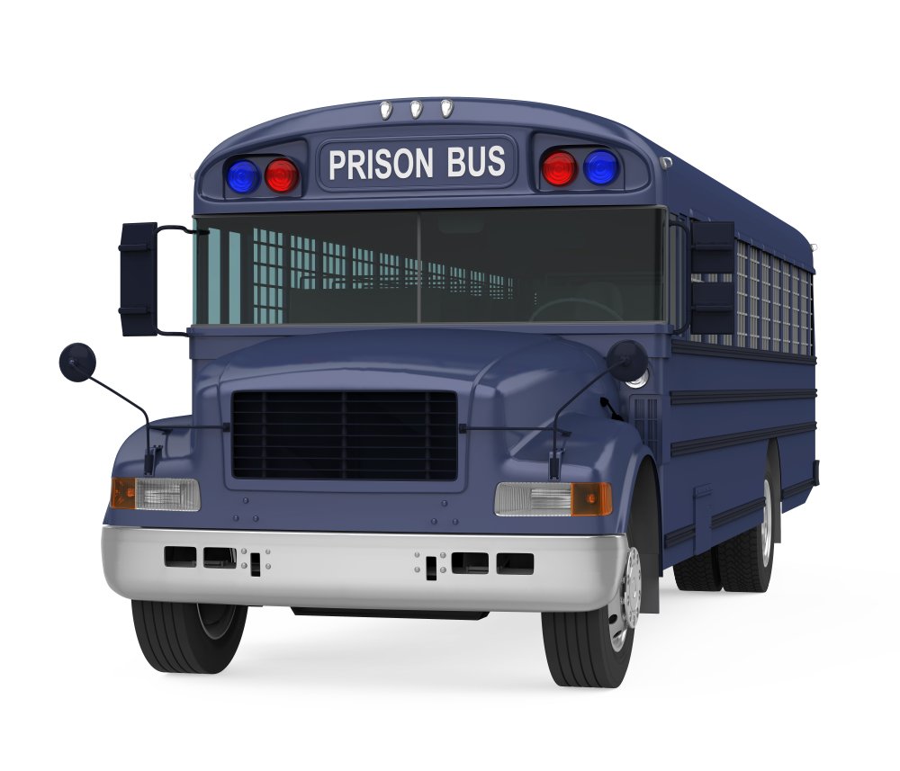 A concept graphic of a prison bus, possibly for those facing extradition.