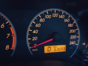 A digital odometer, which is now susceptible to odometer fraud and odometer rollback.
