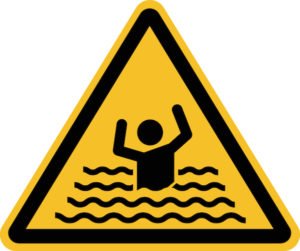 Warning sign that indicates drownings can occur in the water