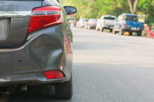 Dented bumper following a hit and run