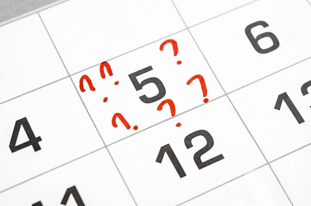 A calendar date with a question mark on a day, indicating a missed court date.