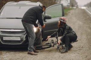 Aftermath of car accident with bicycle