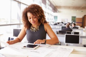 Young female working in an office