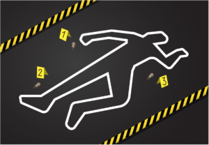 outline of body following a murder with crime scene tape