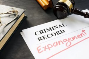 Paper that says "criminal record expungement" with a gavel