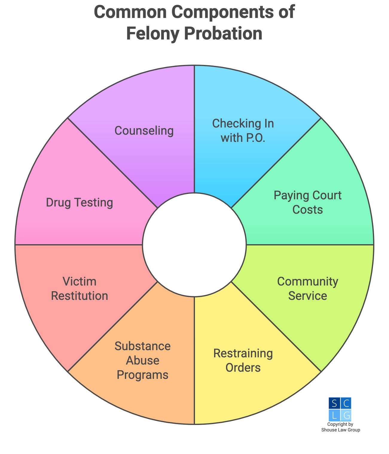 Graphic that shows common conditions of felony probation, including checking in with your P.O.