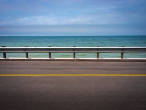 Guardrail with water in background