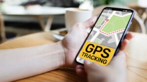 Phone showing a car being tracked through GPS