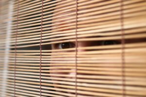 Man looking through blinds in violation of NRS 200.603.