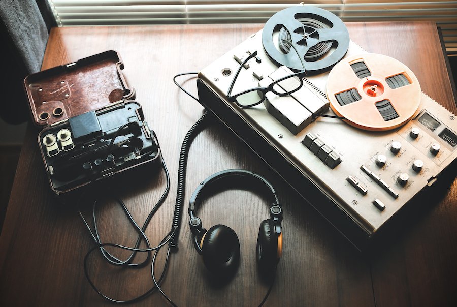 Assortment of tape recording equipment used for recording phone conversations