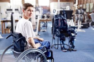 Spinal injury victim in wheelchair