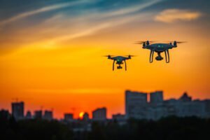 Two drones against a sky being flown in accordance with NRS 493.106.